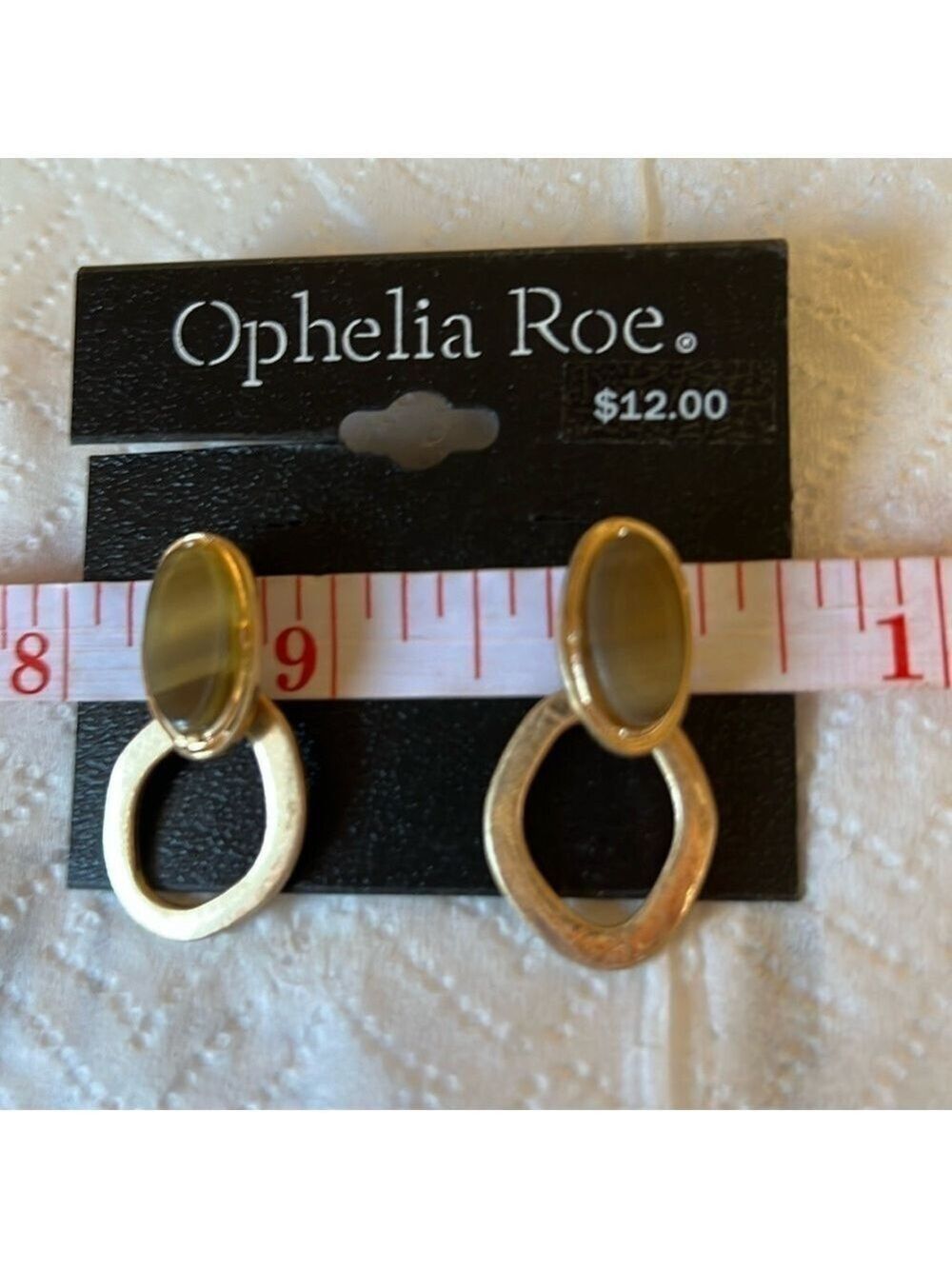 Ophelia Roe Earrings, Brushed Gold Tone with a natural olive stone